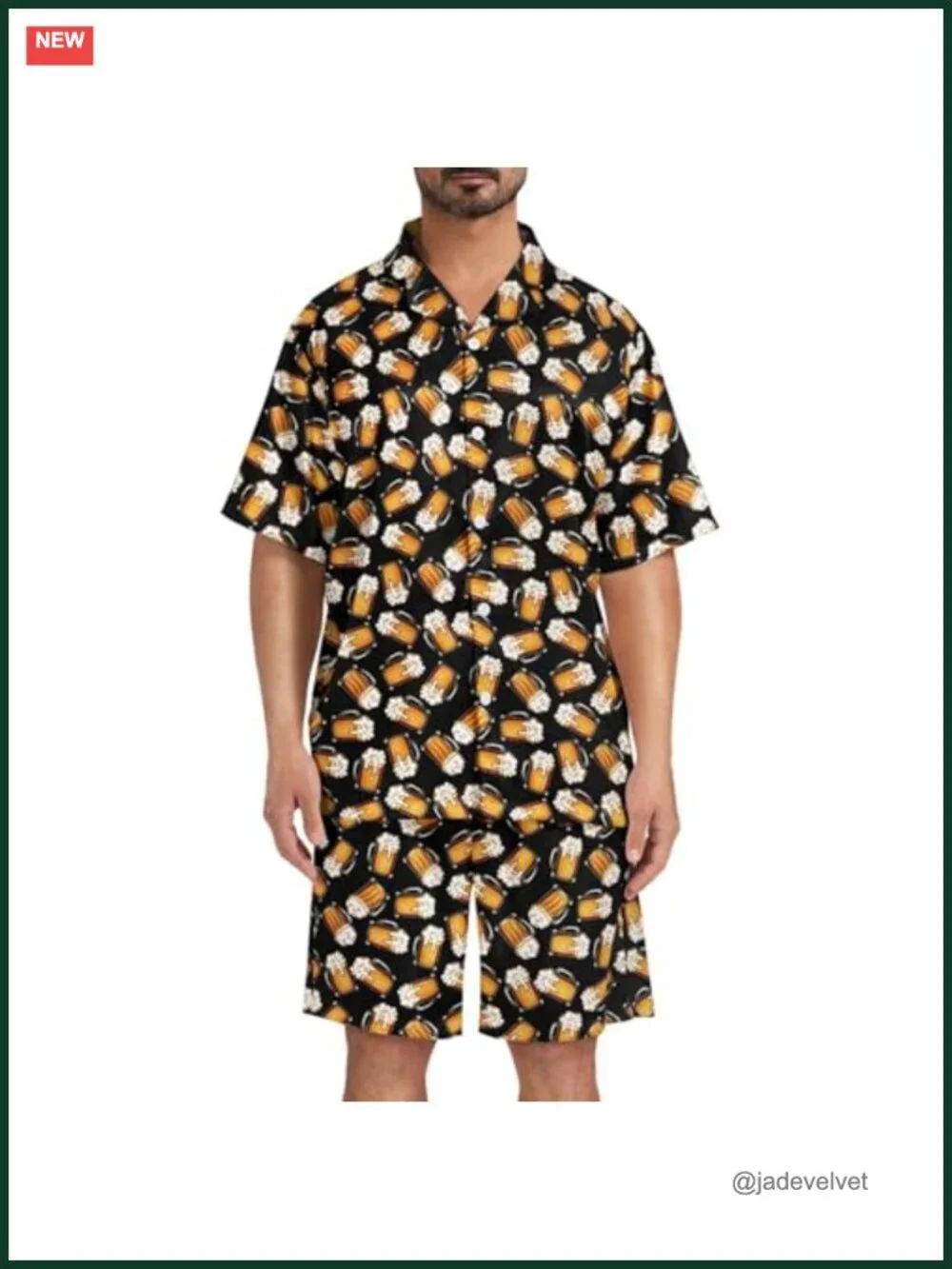 Mens Pajama Set Short Sleeve Sleepwear Button Down Summer Loungewear